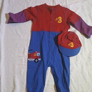 Okie Dokie/Romper/Baby Boys/24 Months/Blue Red/Fire Engine Applique Hat NWT